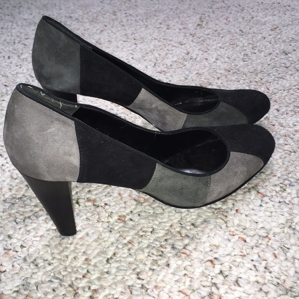 Black grey colorblock leather heels - Picture 2 of 6